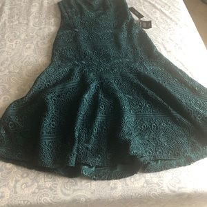 Forest green lace up lace midi dress